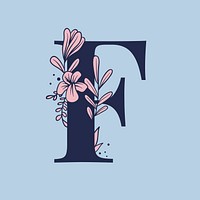 Floral letter F psd alphabet typography