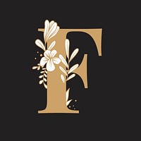 Floral letter F font typography psd