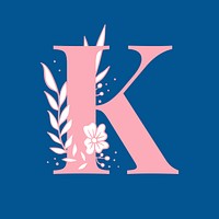 Letter K floral alphabet typography psd