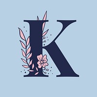 Floral letter K psd alphabet typography