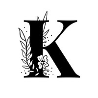 Letter K script psd floral alphabet