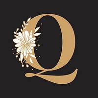 Floral letter Q font typography psd