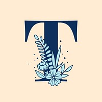 Letter T floral font typography psd