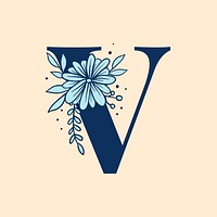 Letter V floral font typography psd