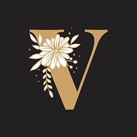 Floral letter V font typography