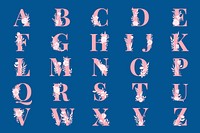 Floral alphabet font typography set