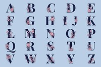 Alphabet floral typography script vector