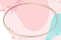 Oval frame in Memphis style with cute pink leaves