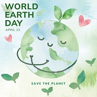 Love earth with world earth day text in watercolor 