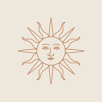 Celestial antique sun with face linear style on beige background