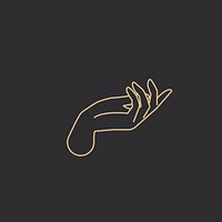 Open-palm hand psd golden linear drawing on black background