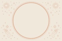 Two open hands round frame linear style on beige background