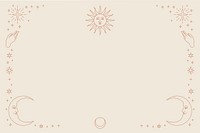 Gold celestial sun and crescent moon monoline background on beige