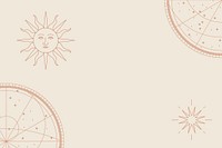 Antique sun with face and astrological star map beige background