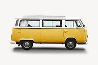 Yellow minivan sticker, vehicle isolated image psd