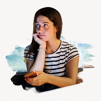 Unhappy young woman holding a smartphone image element