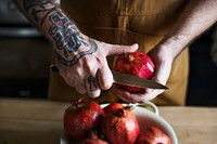 A chef preparing pomegranate food photography recipe idea