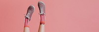 Woman legs in pink pants up in the air social banner