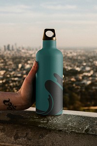 Stainless steel bottle mockup, portable, travel psd