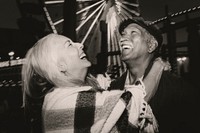 Cheerful elderly couple at Pacific Park in Santa Monica, California