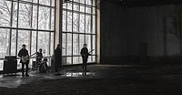 Rock band rehearsing in an abandoned building