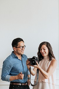 Cheerful couple in a studio