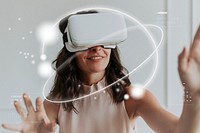 Happy woman enjoying a vr headset