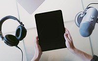 Radio host broadcasting in a studio