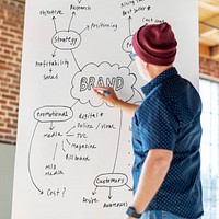 Man writing on a white poster