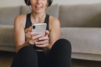 Woman listening to music during coronavirus quarantine