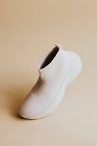 White knitted high top slip-on sneakers mockup