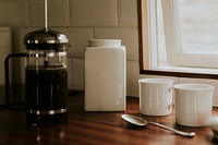 French press coffee for breakfast in the kitchen