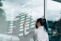 Student using a large transparent screen