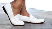 White leather loafers shoes women&rsquo;s fashion