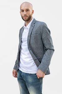 Simple polo shirt man wearing suit business look photoshoot