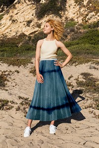 Stylish tank top and maxi skirt summer apparel outfit summer fashion full body shoot