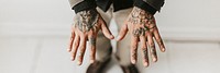 Man with old school tattoos on his hands. 2 OCTOBER 2020 - CHIPPENHAM, UK