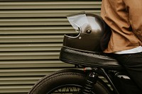 Black helmet placed on a motorcycle