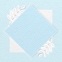 White rhombus frame on blue botanical patterned background vector