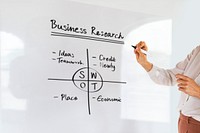 Woman writing on a whiteboard