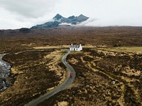 White cottage near the Black Cuillin in Glen Sligachan on the Isle of Skye in Scotland