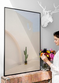 Aesthetic picture frame, wall decoration, woman standing