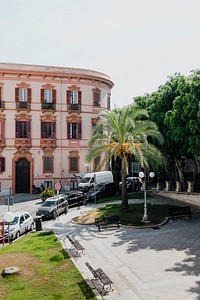 Orange building in Cagliari, Sardinia, Italy