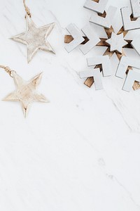 Wooden snowflake and stars background