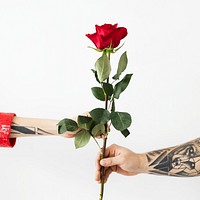 Man giving a rose to his lover social ads template