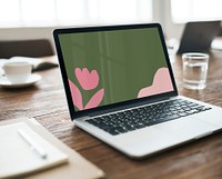 Laptop screen mockup, workspace psd