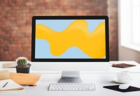 Computer screen mockup, desk setup psd