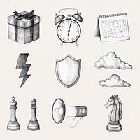 Black and white business icon cartoon collection