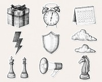 Black and white business icon cartoon collection