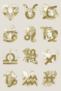 Gold zodiac signs astrological symbol illustration